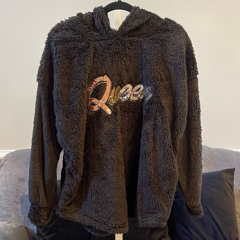 Btween Black Faux Fur Fluffy Hoodie Sweater Size 1X Brand New